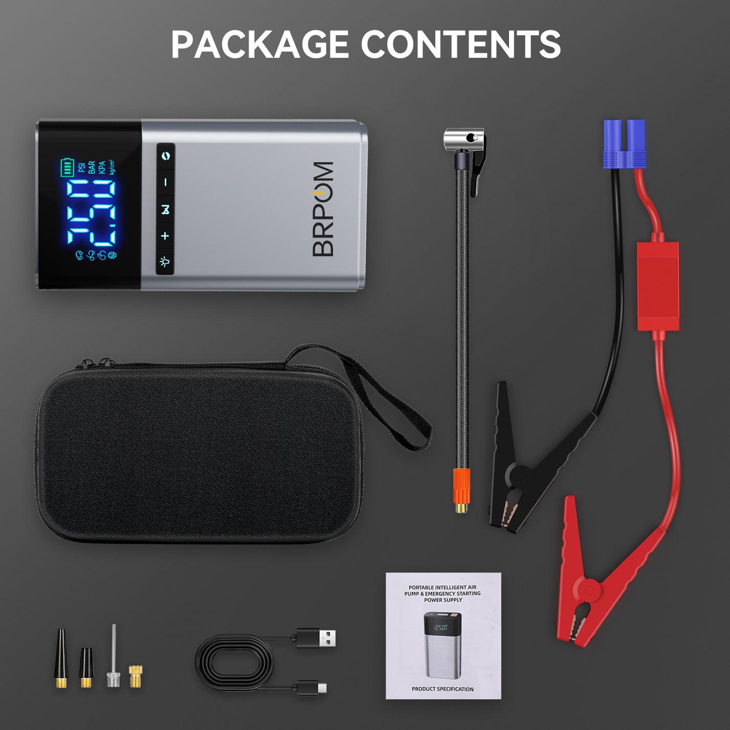 BRPOM 4-in-1 Wireless Car Jump Starter – 150 PSI Inflator, Power Bank & LED FlashlightCar