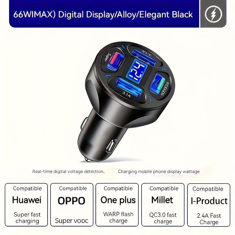 3-Port USB Car Charger with LED Voltage Display – QC3.0 Fast Charging for 12V/24V Vehicles/Car
