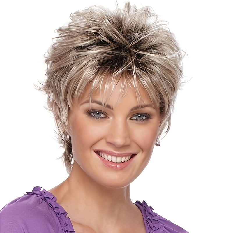 Short Feathered Pixie Wig – Blonde Layered Cut with Bangs, Breathable Cap/Crown & Glory Wigs