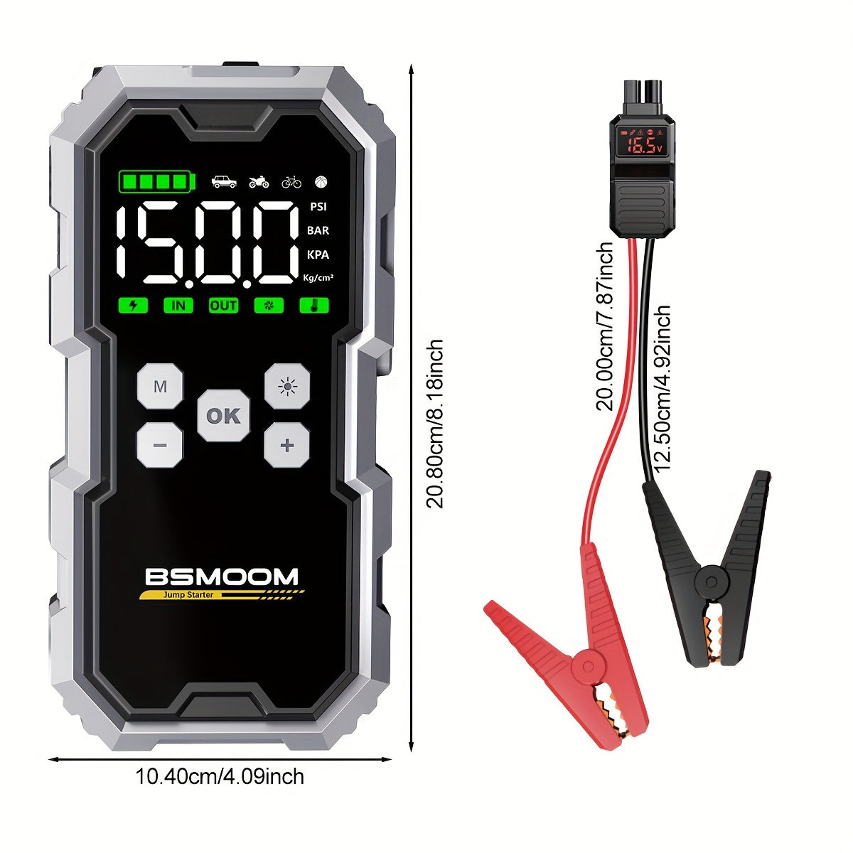 BSMOOM 4-in-1 Car Jump Starter with Air Compressor – 7000A, Power Bank & LED Light/Car