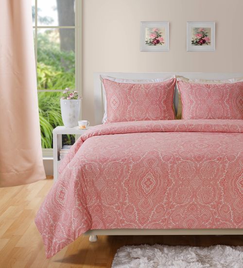 Pink Cotton Rich Duvet Cover Set – Ultra Soft Paisley Pattern Bedding, All-Season Comfort/Bedroom