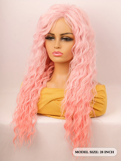 Crown & Glory Wigs   UFINE Elegant Water Wave Wigs for Women - High-Temperature Fiber, Rose Net Cap, 150% Density, Versatile Synthetic Hairpiece for Daily Wear, Halloween, Cosplay - 28-inch Long Curly Middle Part Wig