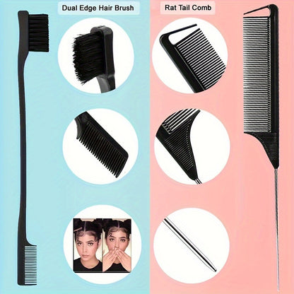 Style & Shine Hair  4-Piece Hair Styling Accessory Set - Elastic Edge Band for Wigs, Lace Front Grip, Pin Tail Comb, Fine Tooth Comb, Double-Sided Edge Control Brush Kit