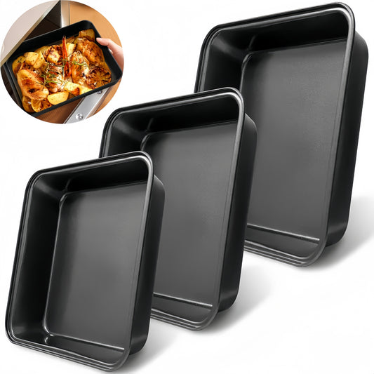 Kitchen   Stainless Steel Non stick Roasting Pan - Durable, Easy-Clean Baking Tray for Oven & Freezer, Rust-Resistant, 3 Sizes Available (Black), Rectangular Bakeware, Home