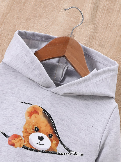 Boy  clothing  Boys And Babies  Zipper Bear Print Long-Sleeved Sweatshirt + Print Trousers Two-Piece Set