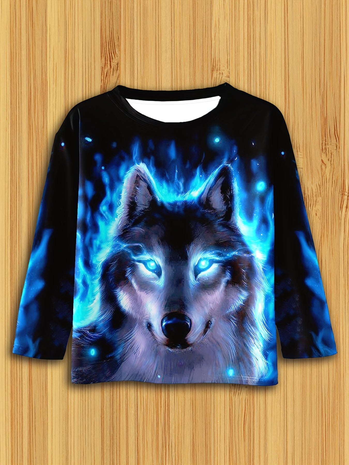 Boy  clothing   Wolf Head Print Long Sleeve T-Shirt