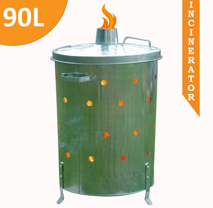 Outdoor  90 Litre Extra Large 90L Galvanised Metal Incinerator Recycle Garden Rubbish Fire Wood Burner Burning Leaves