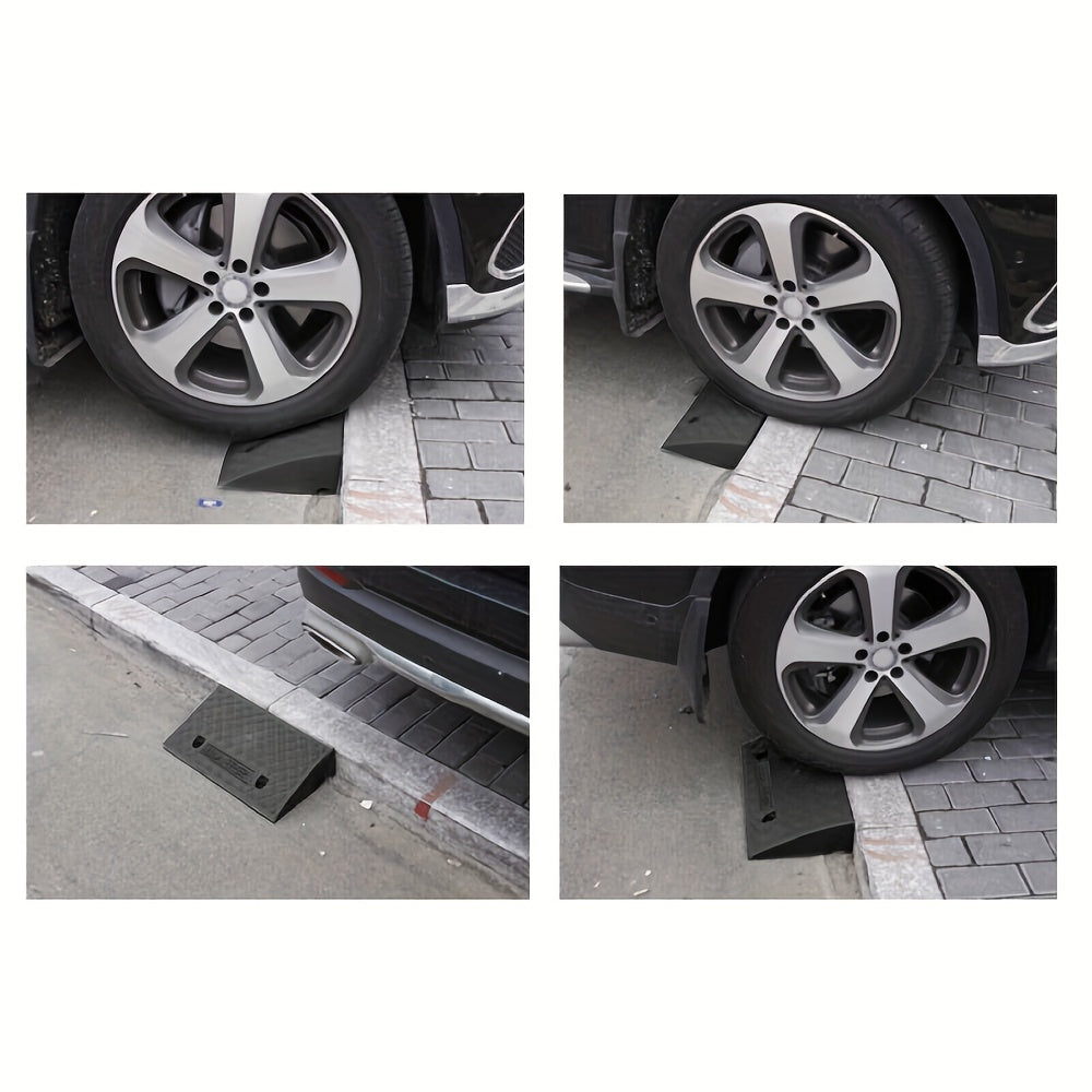 Car   2pcs Vehicle Ramp Threshold - Portable Black Rubber Curb for Cars & Wheelchairs, Ideal for Garage Entrances