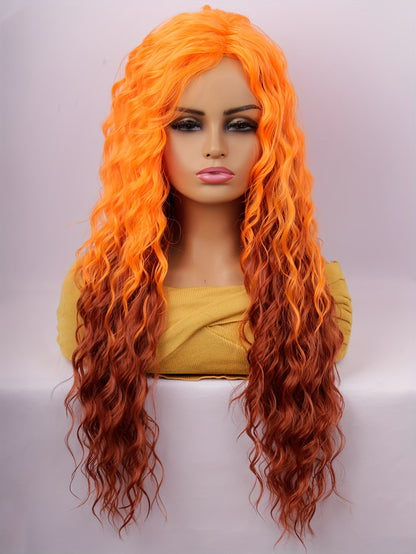 Crown & Glory Wigs   UFINE Elegant Water Wave Wigs for Women - High-Temperature Fiber, Rose Net Cap, 150% Density, Versatile Synthetic Hairpiece for Daily Wear, Halloween, Cosplay - 28-inch Long Curly Middle Part Wig