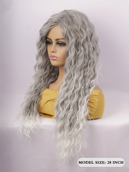 Crown & Glory Wigs   UFINE Elegant Water Wave Wigs for Women - High-Temperature Fiber, Rose Net Cap, 150% Density, Versatile Synthetic Hairpiece for Daily Wear, Halloween, Cosplay - 28-inch Long Curly Middle Part Wig