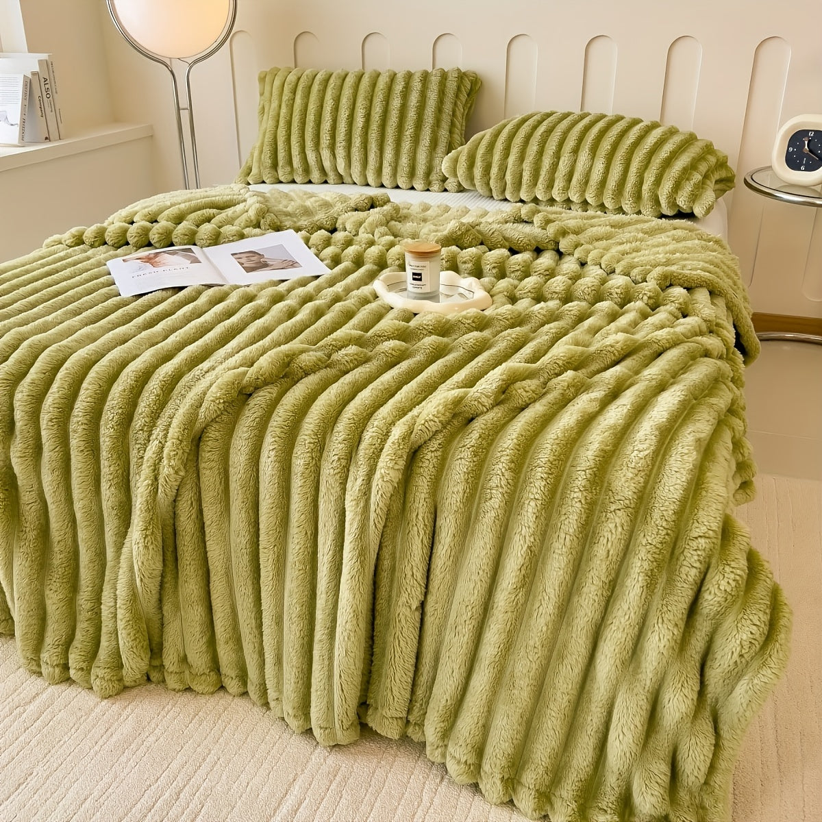 Bedroom  [Thick Cosy Ultra-Soft Throw Blanket] Ultra-Soft Striped Throw Blanket - Thick, Warm & Versatile for Bed, Sofa, and Pet Use - Cozy All-Season Comfort, for Winter