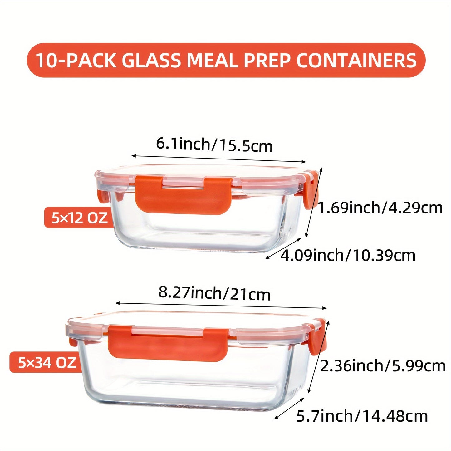 Kitchen  20pcs (10 Containers+10 Lids) Of High Borosilicate Glass Prepared Meal Containers, Food Storage Containers with Airtight And Leak Proof Lids