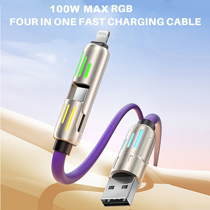 Mobile  Ultra-Fast 100W 4-in-1 USB-C Cable - PD Super Charging, Data Sync, Silicone Material, Multi-Port Charging