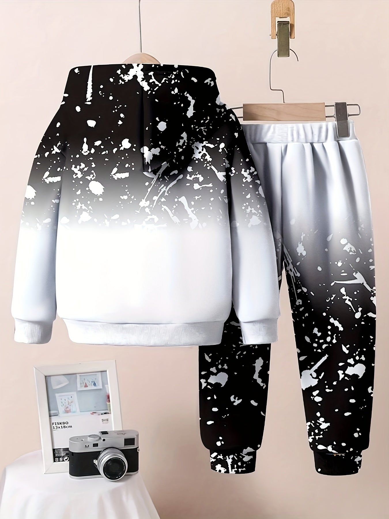 Boy  clothing   2pcs Set, Casual Crown Letter Printed Hoodie and Pants Outfit