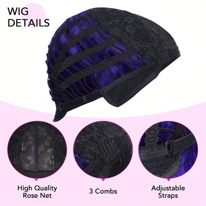 Crown & Glory Wigs  Elegant Ombre Purple Wig for Women - Long, Heat-Resistant Synthetic Hair with Dark Roots, Natural Look Body Wave Style (Black to Blue to Purple), 3 Tone, Colored Wigs, 1B, Elegant Style