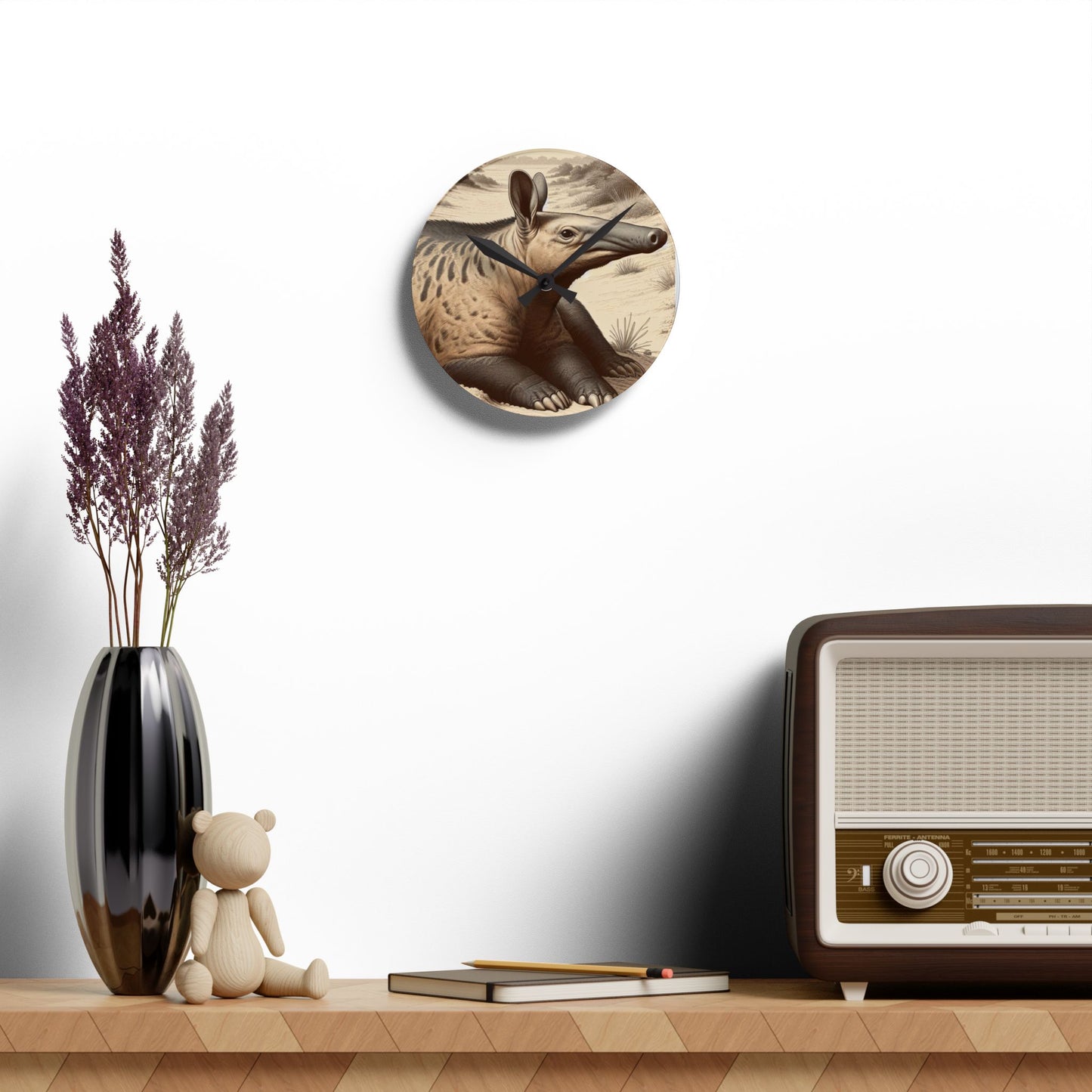 Nature-Inspired Decor & Wearables  Aardvark Acrylic Wall Clock – Quirky Animal Art Spaces