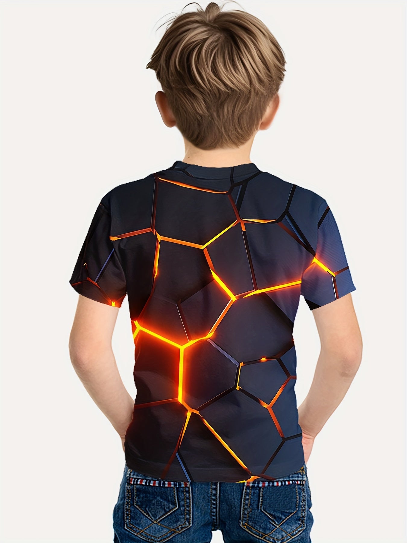 Boy clothing Flaming Football Round Neck Short Sleeve T-Shirt