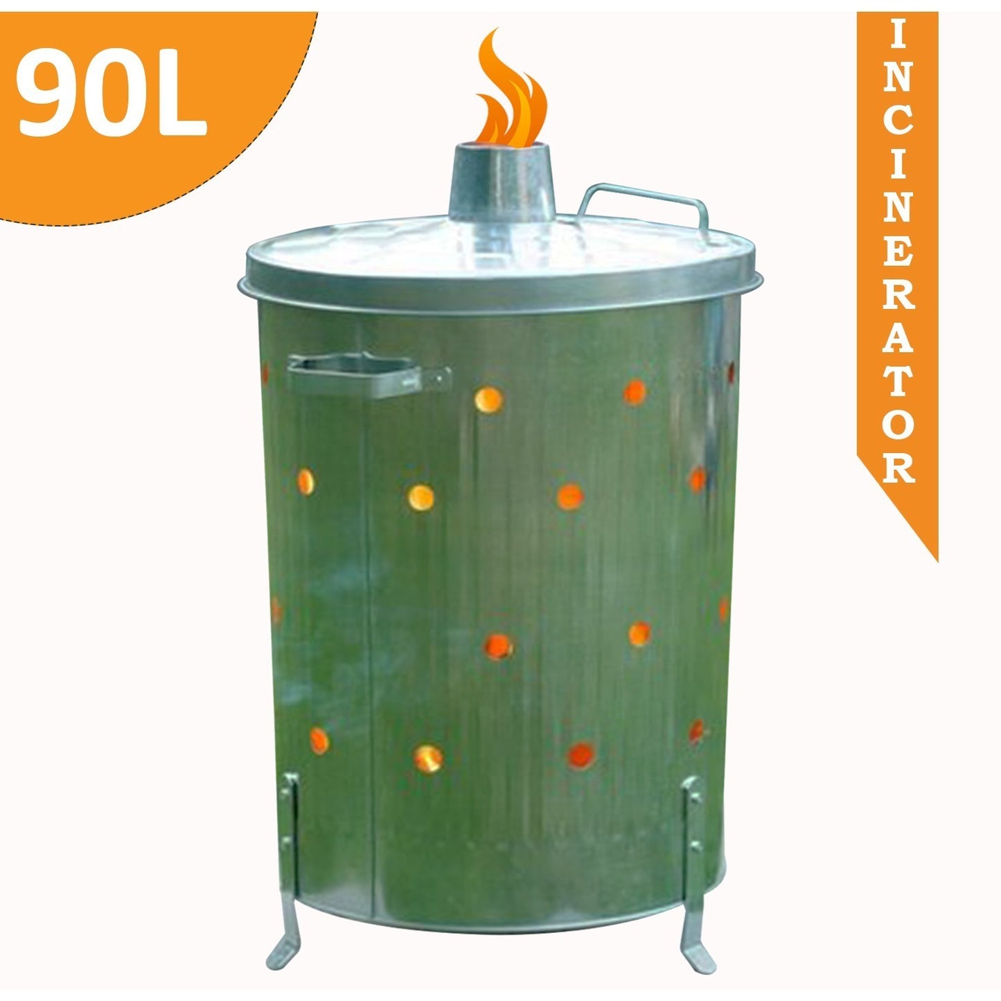 Outdoor  90 Litre Extra Large 90L Galvanised Metal Incinerator Recycle Garden Rubbish Fire Wood Burner Burning Leaves