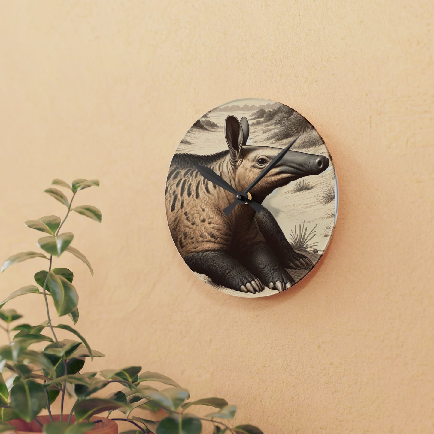 Nature-Inspired Decor & Wearables  Aardvark Acrylic Wall Clock – Quirky Animal Art Spaces