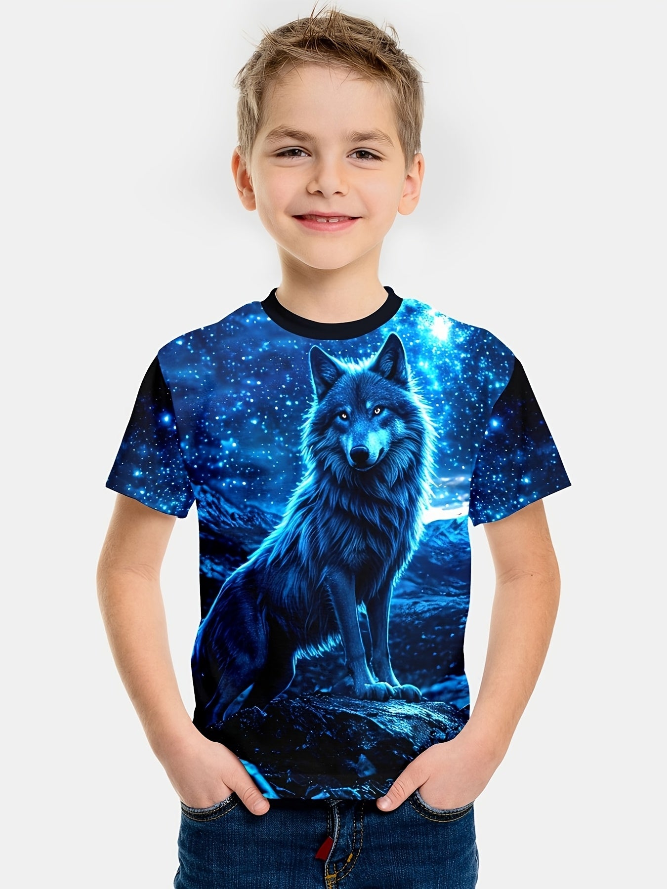 Boy  clothing Wolf & Starry Sky Print T-Shirt