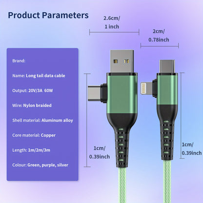 Mobile   60W 4 In 1 USB Fast Charging Cable All Compatible USB C Mobile Phones, USB Type C Tablet Charging Cable