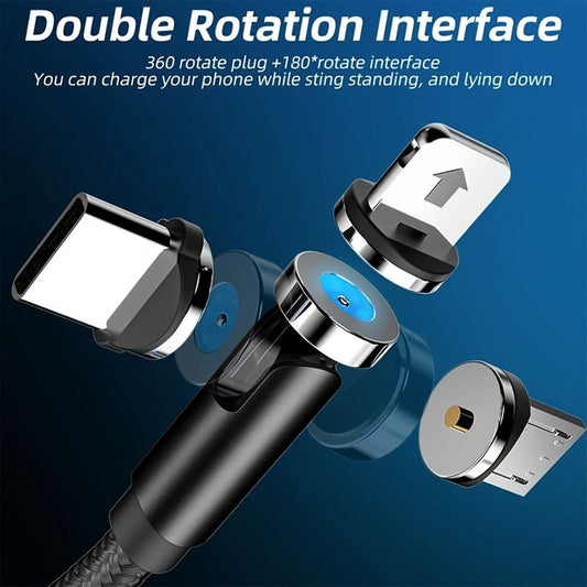 Mobile 1 Cable+3 Plugs) 540 Rotate Magnetic Cable Fast Charging Micro USB Type C Cable USB C Cable