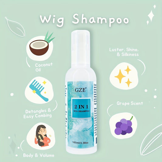 Style & Shine Hair  GZE 2-in-1 Wig Shampoo for Synthetic Hair, 100ml - Deep Cleansing & Moisturizing Soak & Rinse Formula, Revitalizes & Detangles, Ideal for Dry Hair