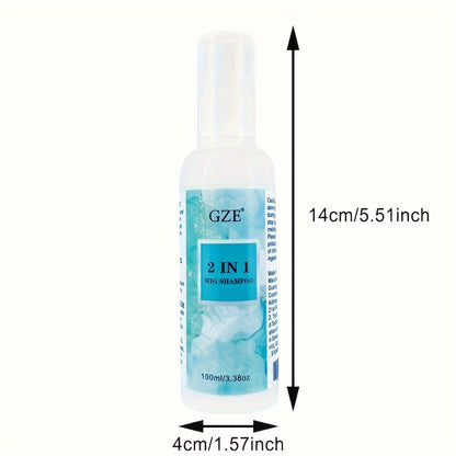 Style & Shine Hair  GZE 2-in-1 Wig Shampoo for Synthetic Hair, 100ml - Deep Cleansing & Moisturizing Soak & Rinse Formula, Revitalizes & Detangles, Ideal for Dry Hair