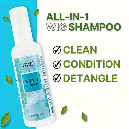 Style & Shine Hair  GZE 2-in-1 Wig Shampoo for Synthetic Hair, 100ml - Deep Cleansing & Moisturizing Soak & Rinse Formula, Revitalizes & Detangles, Ideal for Dry Hair