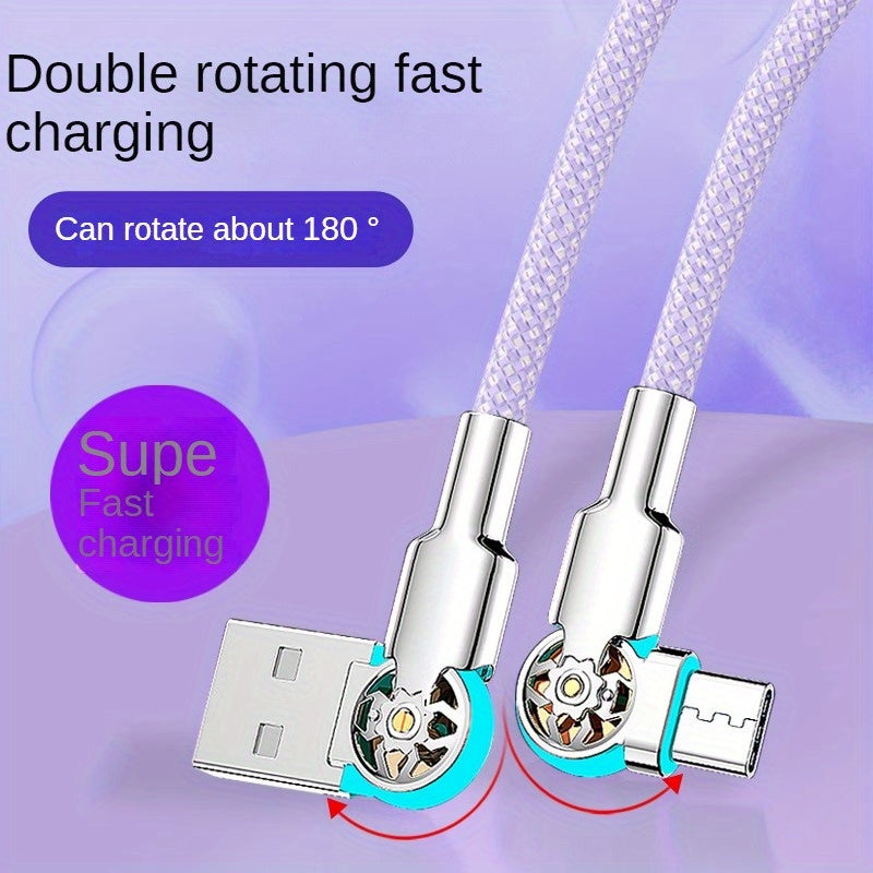 Mobile  Double Bend Rotating Fast Charging Type-C Data Cable with Light