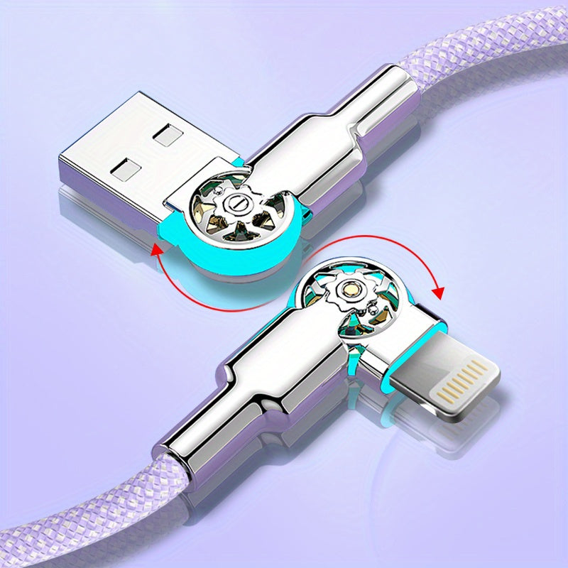 Mobile  Double Bend Rotating Fast Charging Type-C Data Cable with Light