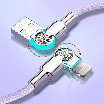 Mobile  Double Bend Rotating Fast Charging Type-C Data Cable with Light