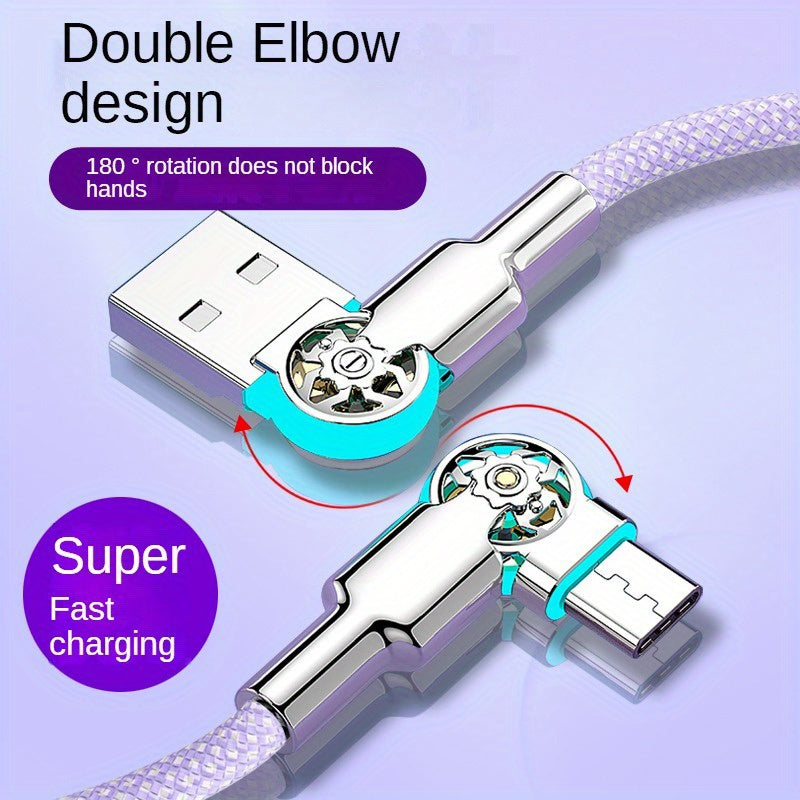 Mobile  Double Bend Rotating Fast Charging Type-C Data Cable with Light