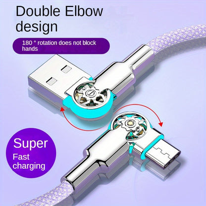 Mobile  Double Bend Rotating Fast Charging Type-C Data Cable with Light