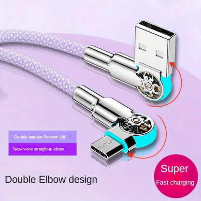 Mobile  Double Bend Rotating Fast Charging Type-C Data Cable with Light