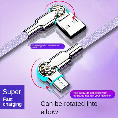 Mobile  Double Bend Rotating Fast Charging Type-C Data Cable with Light