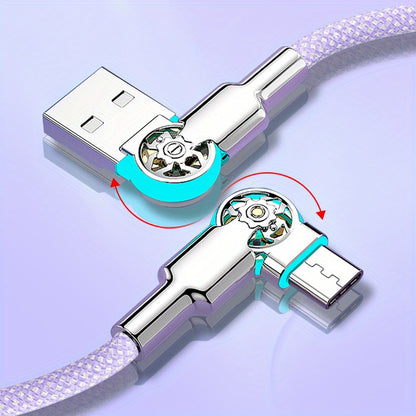 Mobile  Double Bend Rotating Fast Charging Type-C Data Cable with Light