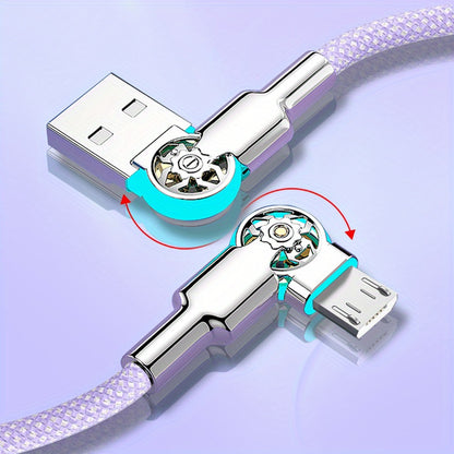 Mobile  Double Bend Rotating Fast Charging Type-C Data Cable with Light