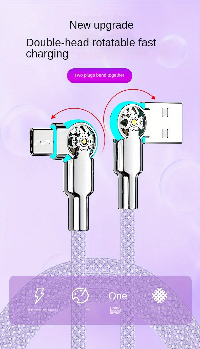 Mobile  Double Bend Rotating Fast Charging Type-C Data Cable with Light