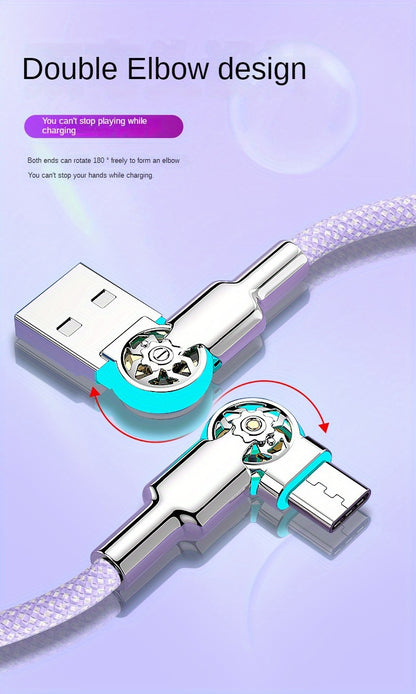 Mobile  Double Bend Rotating Fast Charging Type-C Data Cable with Light