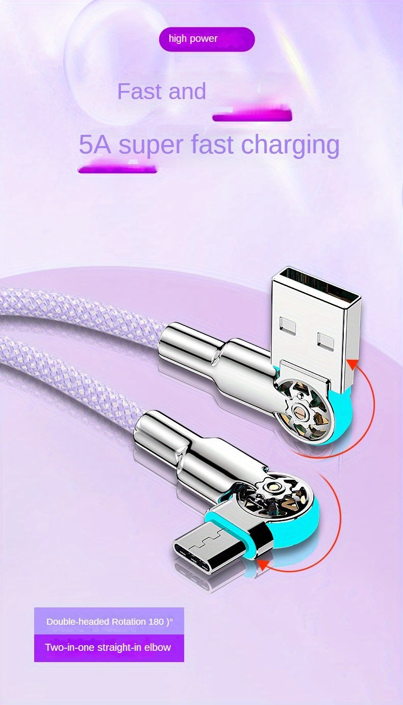 Mobile  Double Bend Rotating Fast Charging Type-C Data Cable with Light