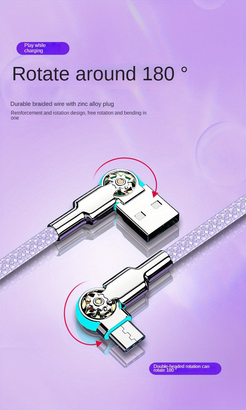 Mobile  Double Bend Rotating Fast Charging Type-C Data Cable with Light