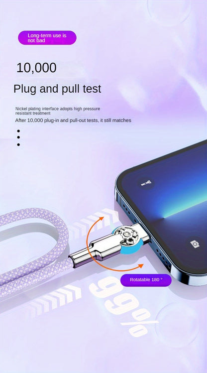 Mobile  Double Bend Rotating Fast Charging Type-C Data Cable with Light