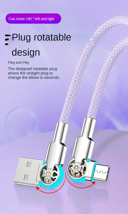 Mobile  Double Bend Rotating Fast Charging Type-C Data Cable with Light