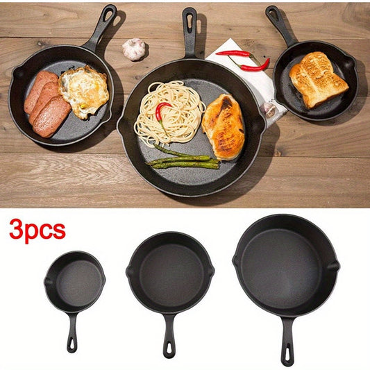 Kitchen   3 Pcs Cast Iron Pan Pre-Seasoned Iron Skillet Set Heavy Duty Skillet Set with Pouring Lip for Grilling Searing Frying Baking Black (15cm 6-Inch 20cm 8-Inch 25cm 10-Inch)