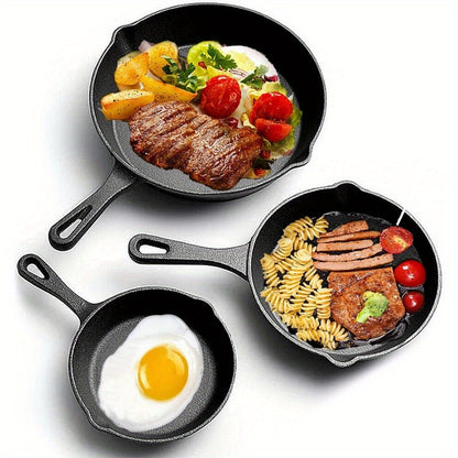 Kitchen   3 Pcs Cast Iron Pan Pre-Seasoned Iron Skillet Set Heavy Duty Skillet Set with Pouring Lip for Grilling Searing Frying Baking Black (15cm 6-Inch 20cm 8-Inch 25cm 10-Inch)