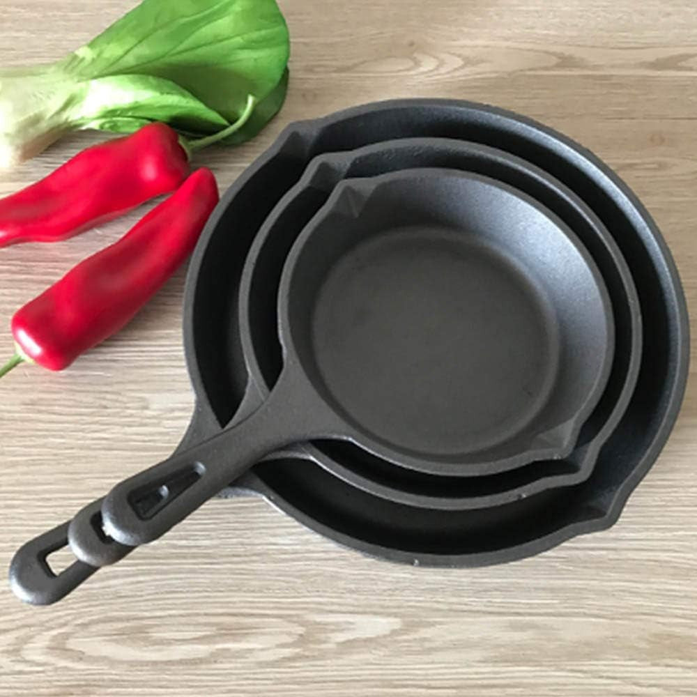 Kitchen   3 Pcs Cast Iron Pan Pre-Seasoned Iron Skillet Set Heavy Duty Skillet Set with Pouring Lip for Grilling Searing Frying Baking Black (15cm 6-Inch 20cm 8-Inch 25cm 10-Inch)