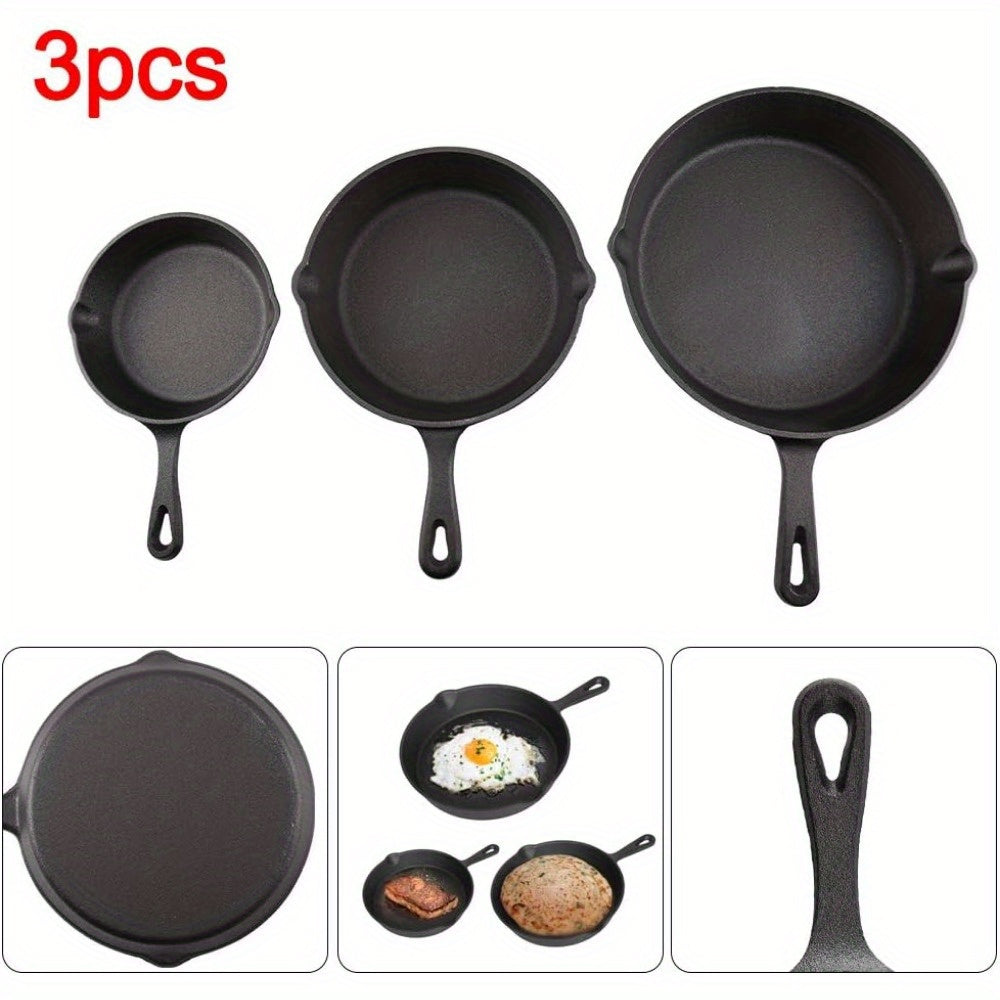 Kitchen   3 Pcs Cast Iron Pan Pre-Seasoned Iron Skillet Set Heavy Duty Skillet Set with Pouring Lip for Grilling Searing Frying Baking Black (15cm 6-Inch 20cm 8-Inch 25cm 10-Inch)