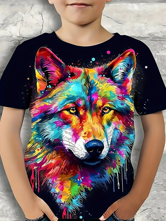 Boy clothing  Animal Boy Colorful Wolf T-shirt Short Sleeve