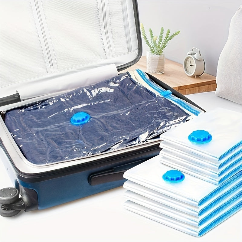 Kitchen Vacuum Compression Storage Bag With Zipper - Transparent, Dustproof Organizer For Clothes & Quilts, Blue Edge Design